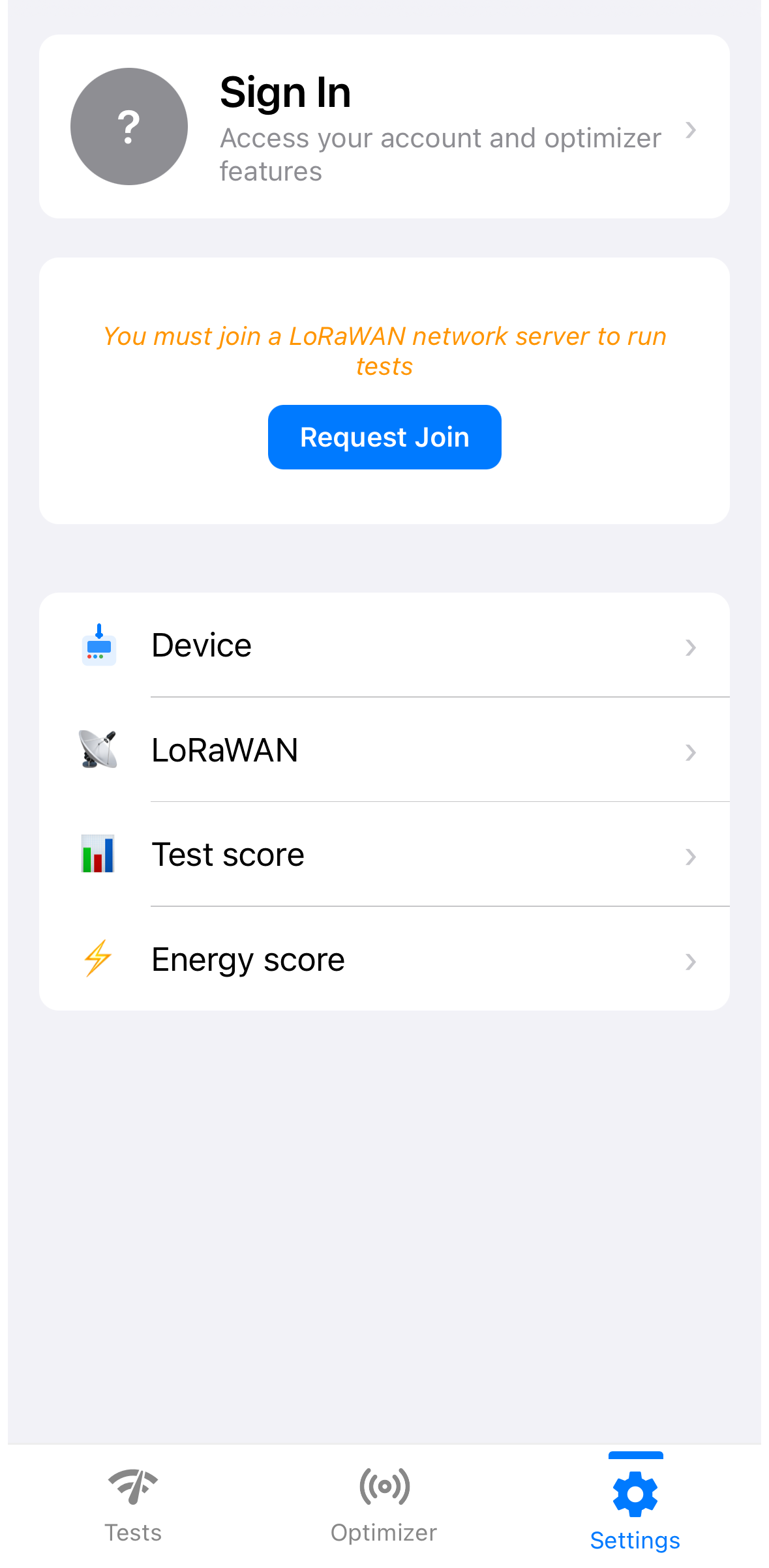 Loptimizer Settings with the Request Join button