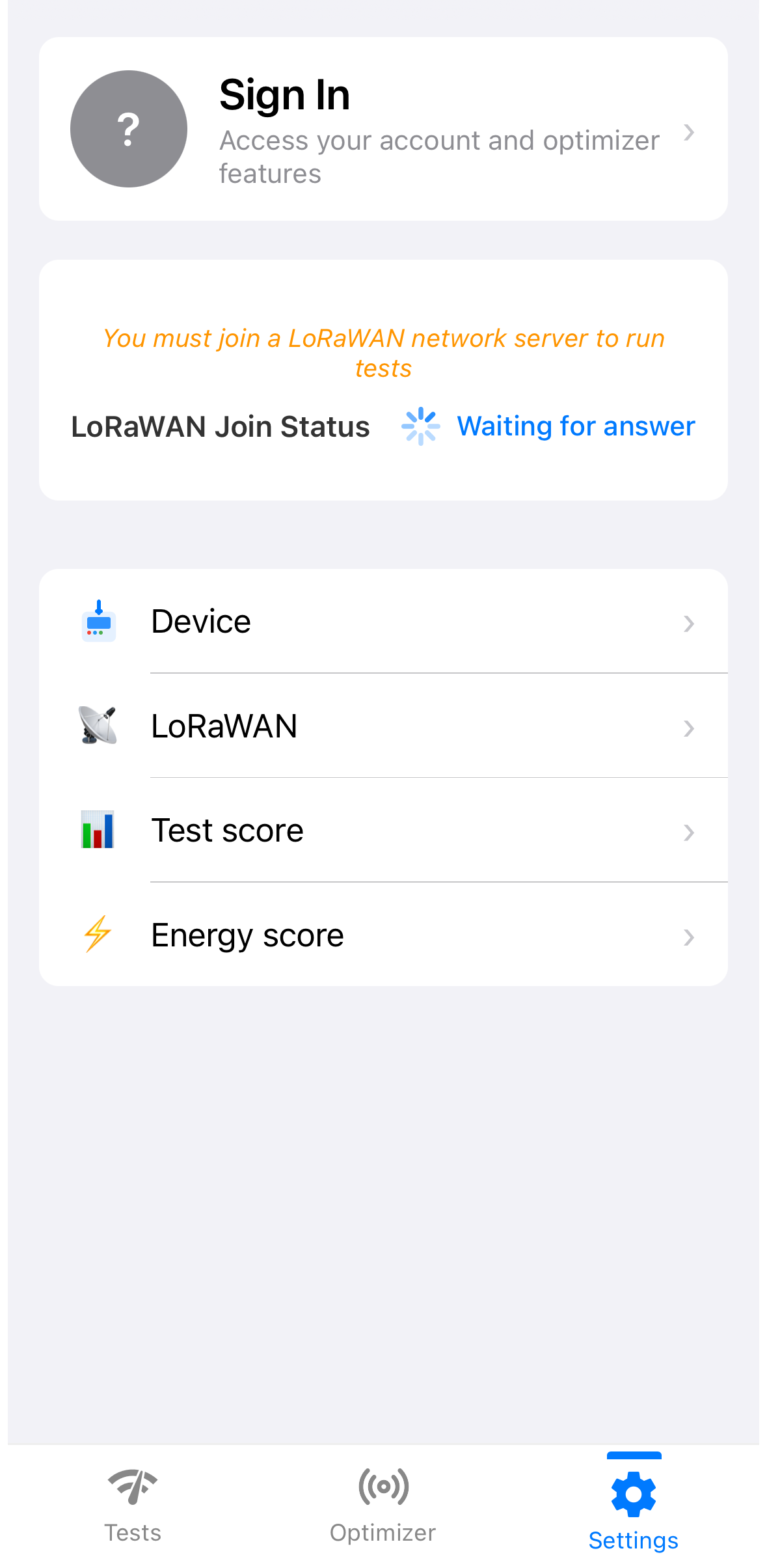 LoRaWAN Join Status showing Waiting for answer