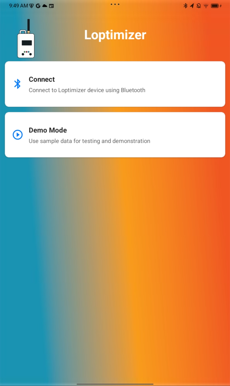 Loptimizer Bluetooth connection screen